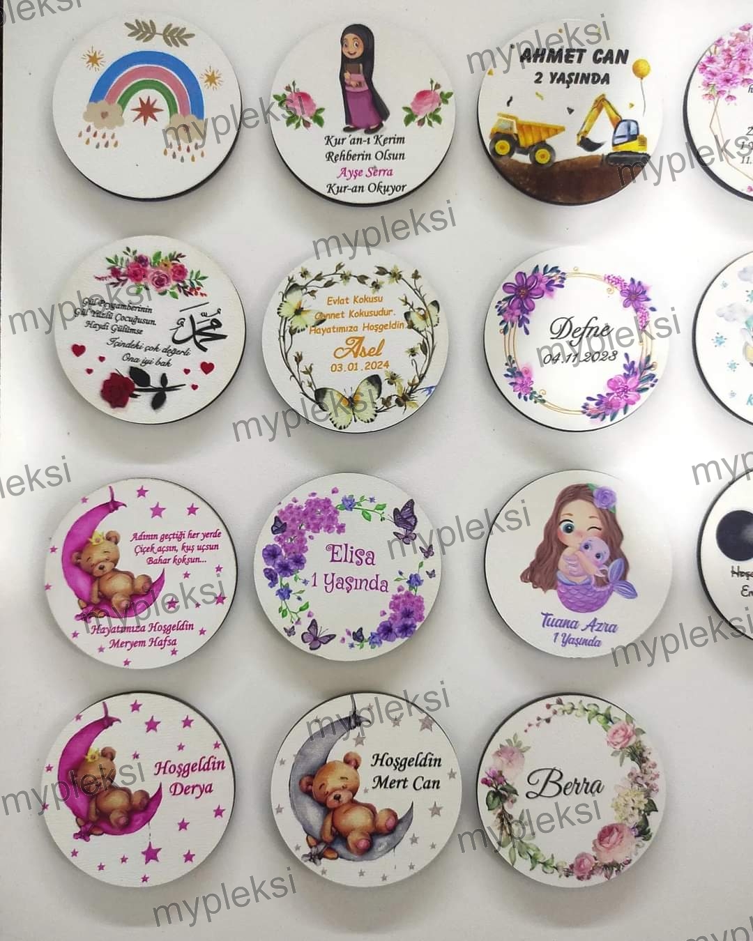 Kişiye Özel Ahşap Bebek Magneti Doğum Günü Magneti 1 Yaş Magneti Safari Hayvanlı Magnet
