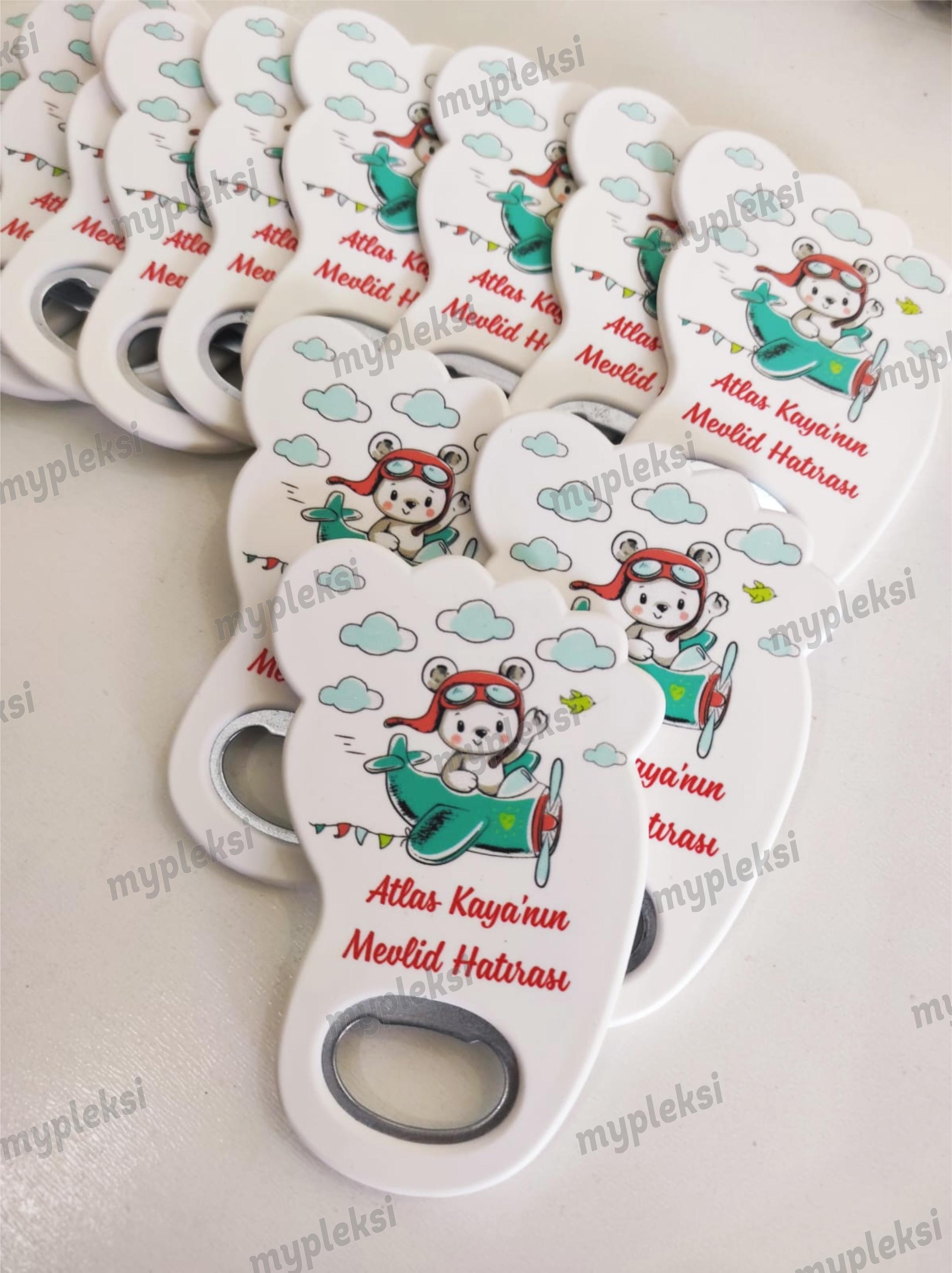 İsme Özel Bebek Ayağı Açacak Magnet- Uçak Doğum Günü Magneti - Pilot Bebek Açacak Magnet