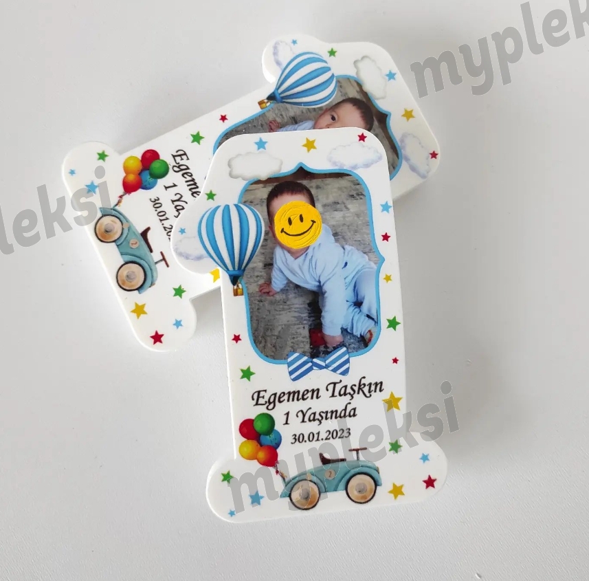 Kişiye Özel 1 Rakamlı Açacak Magnet-Ayıcıklı-Balonlu-bebek magneti-Doğum Günü Hediyesi Hediyelik Magneti Magnet Hediye