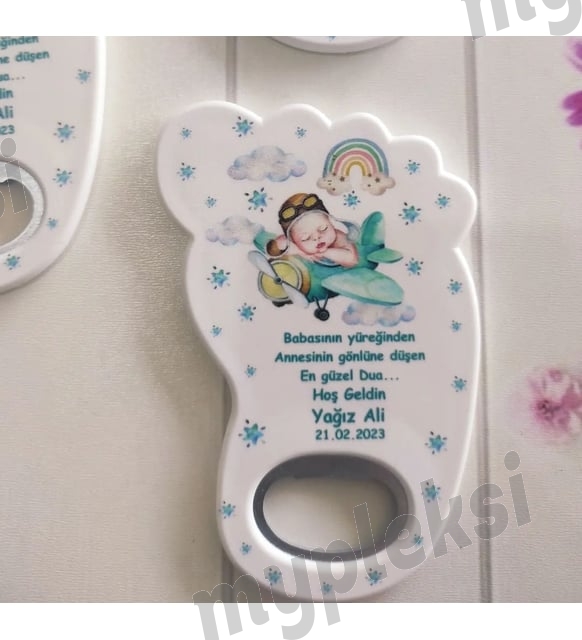 İsme Özel Bebek Ayağı Açacak Magnet- Uçak Doğum Günü Magneti - Pilot Bebek Açacak Magnet