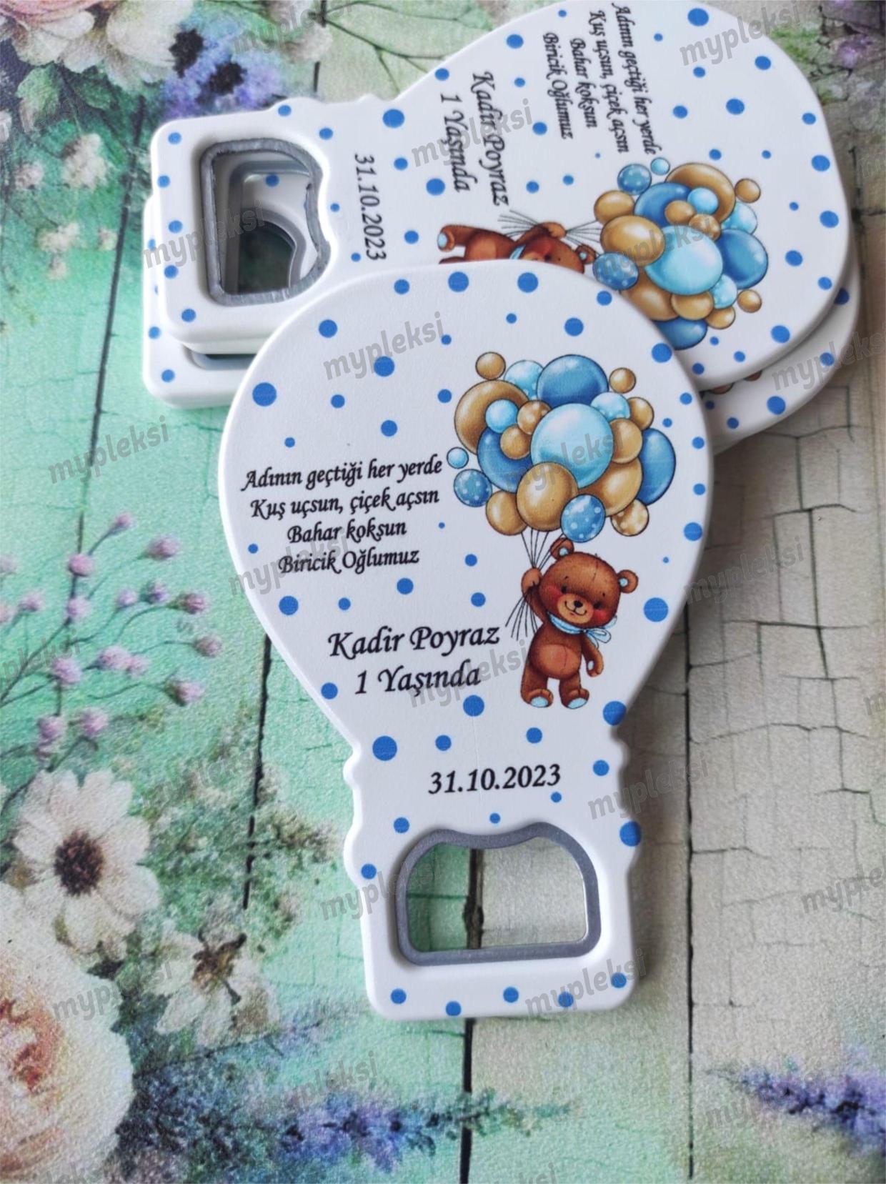 Balonlu Ayıcık Temalı Açacak Magnet, Erkek Bebek Magnetleri 