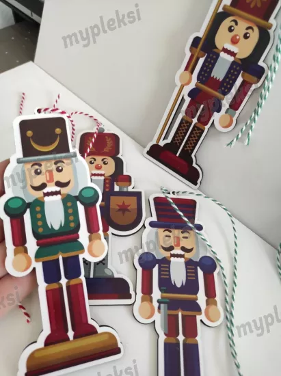 Kurşun Asker Desenli Ahşap Yılbaşı Ağacı Süsü 4lü
