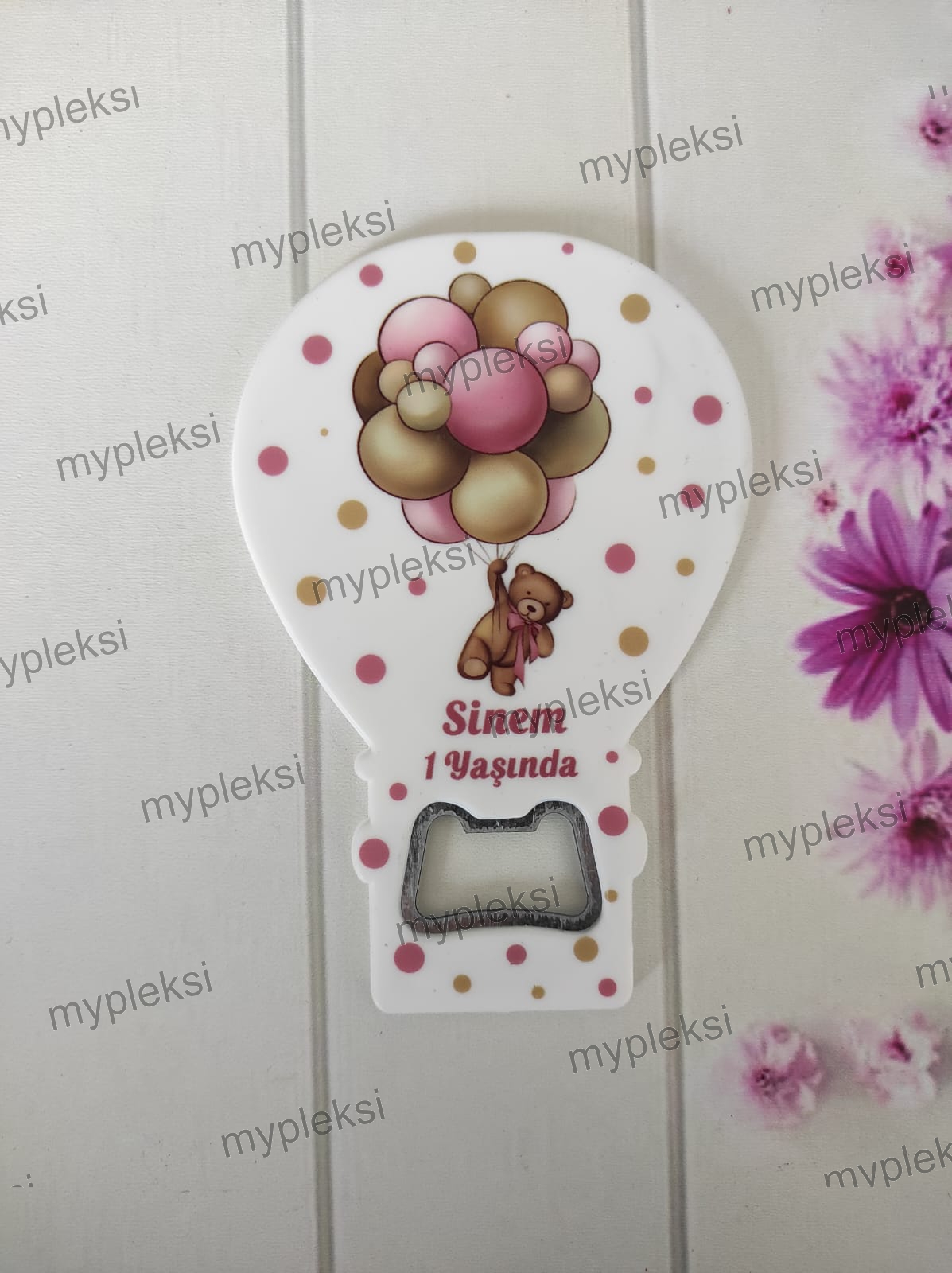 Pembe Kahverengi Balonlu Ayıcık Balon Açacak Magnet 