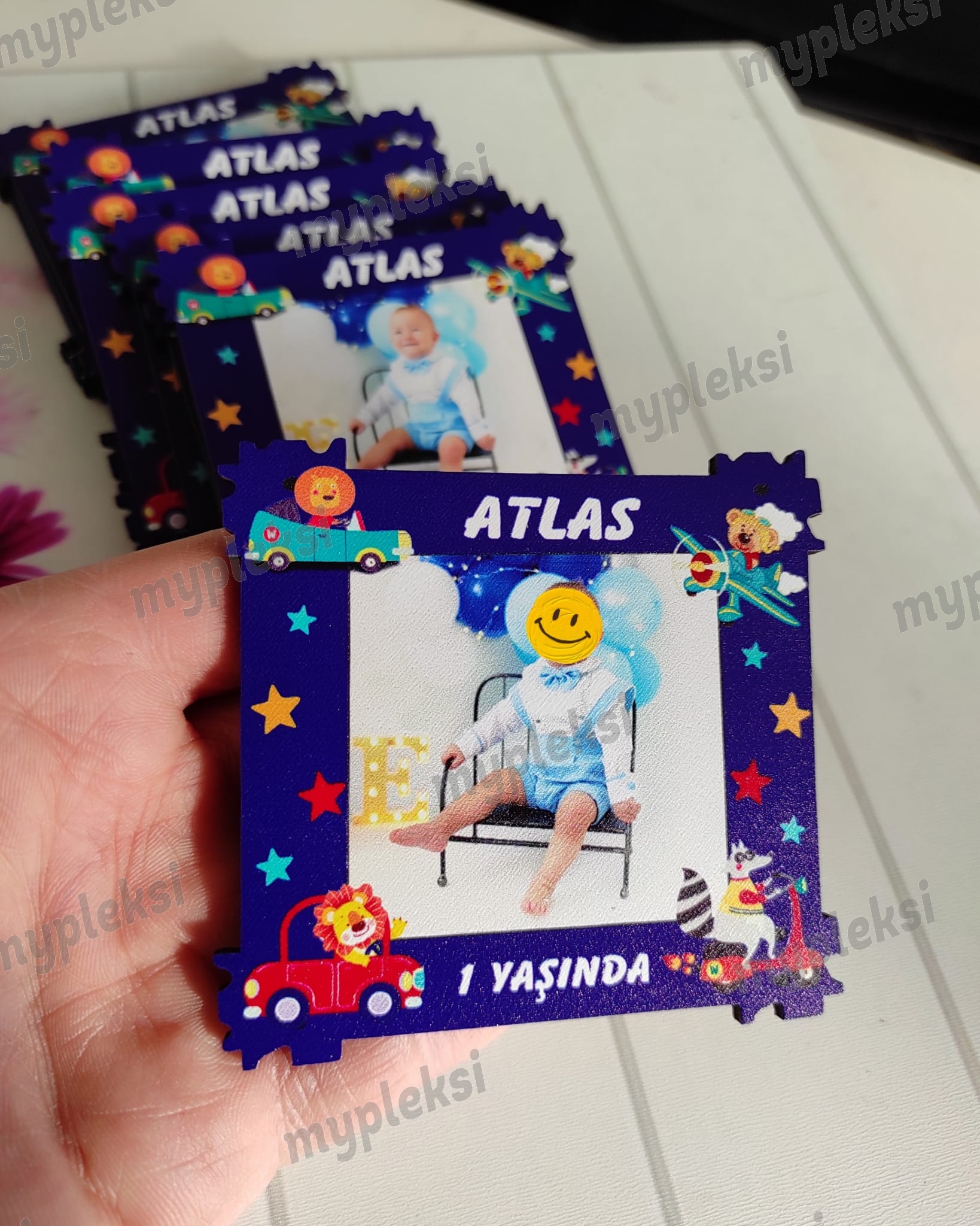 Kişiye Özel Ahşap Resimli Bebek Magneti Doğum Günü Magneti 1 Yaş Magneti
