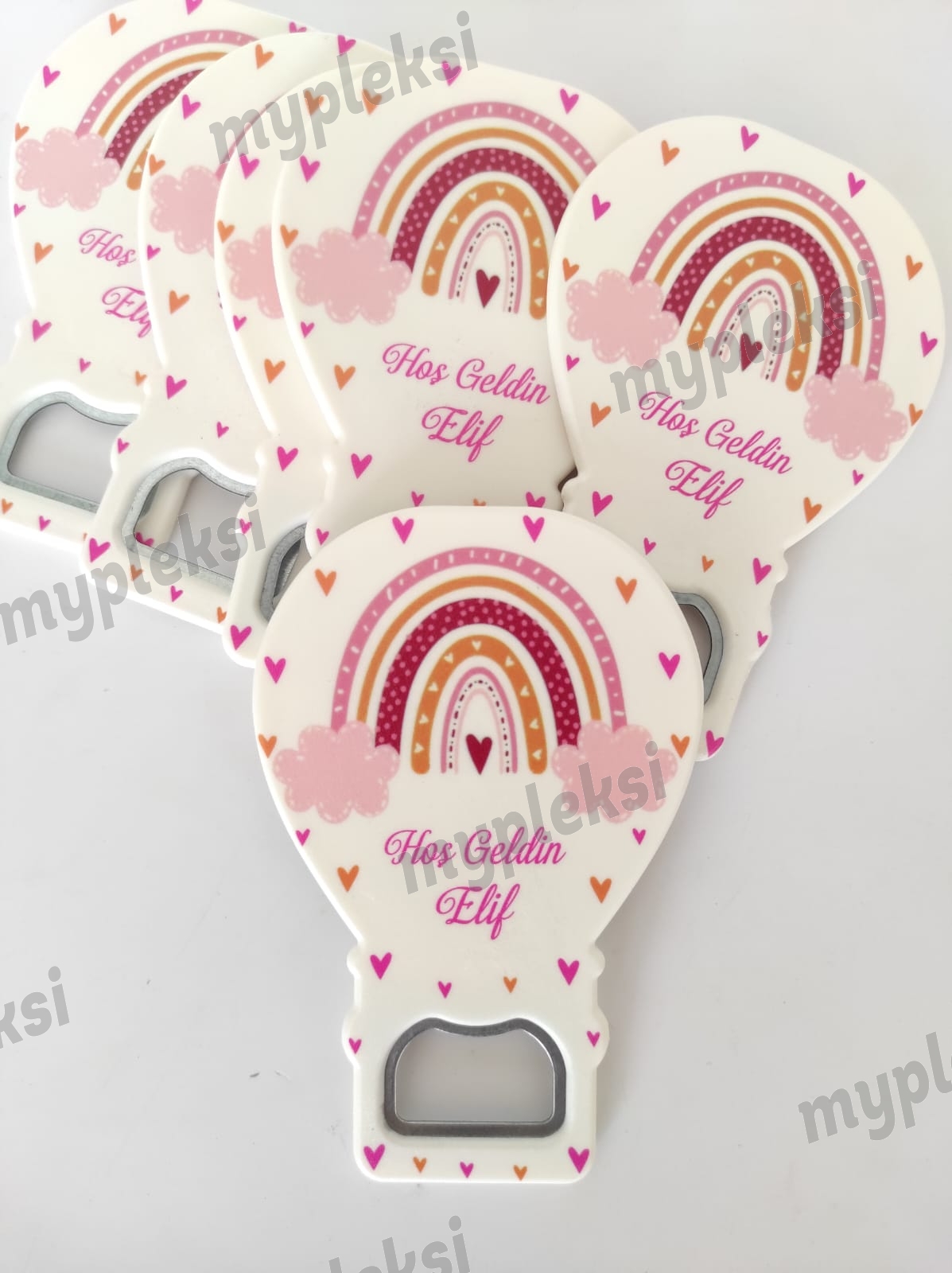 Pembe Gökkuşağı Temalı Balon Açacak Magnet, Kız Bebek Magnetleri