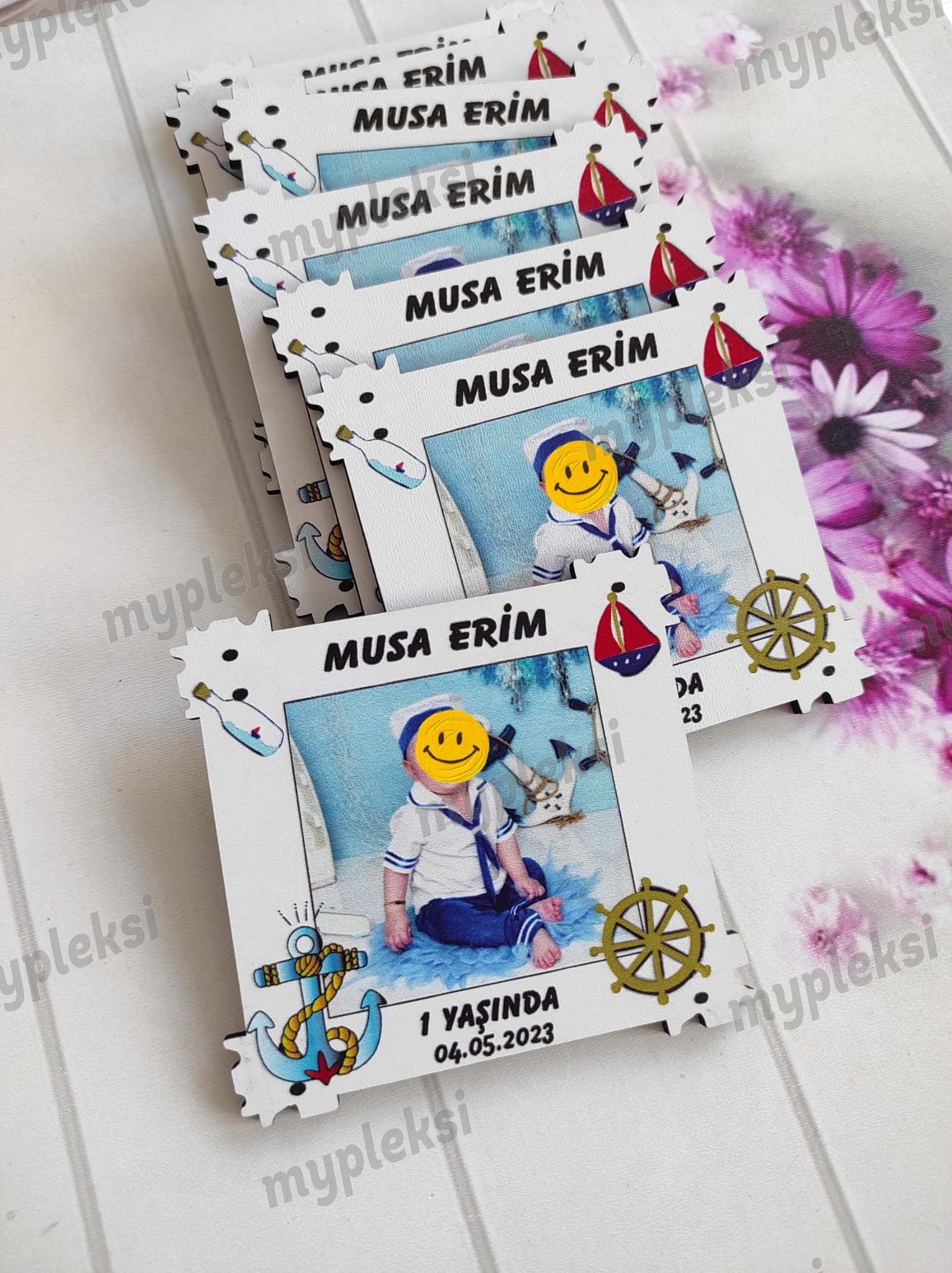 Denizci Konsept Resimli Bebek Magneti Doğum Günü Magneti 1 Yaş Magneti