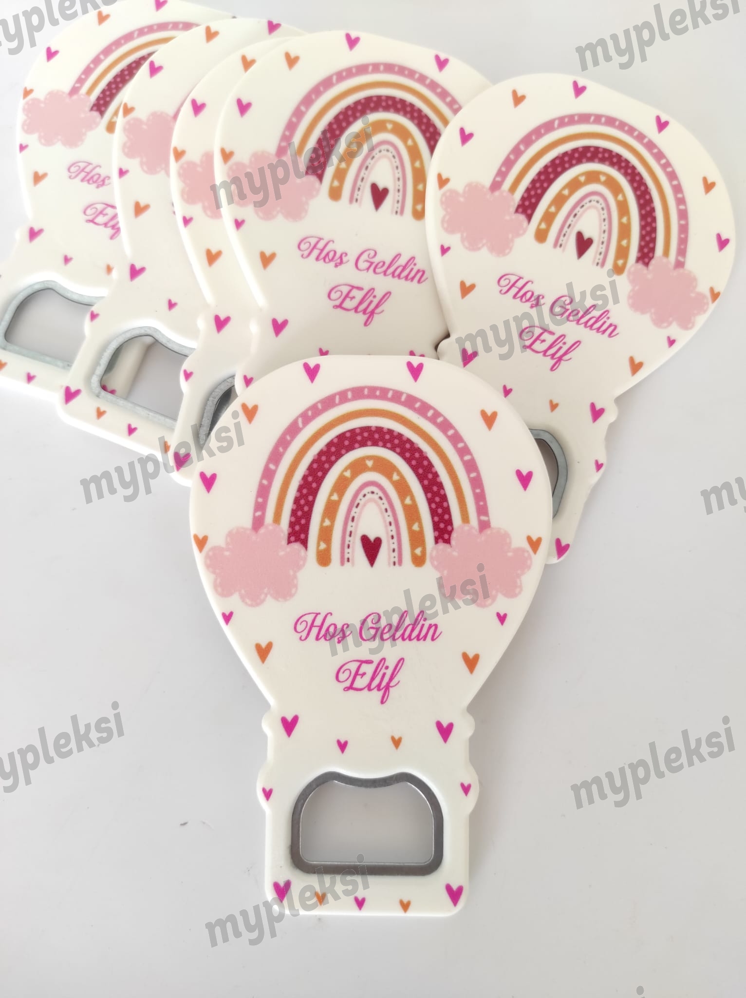 Pembe Gökkuşağı Temalı Balon Açacak Magnet, Kız Bebek Magnetleri