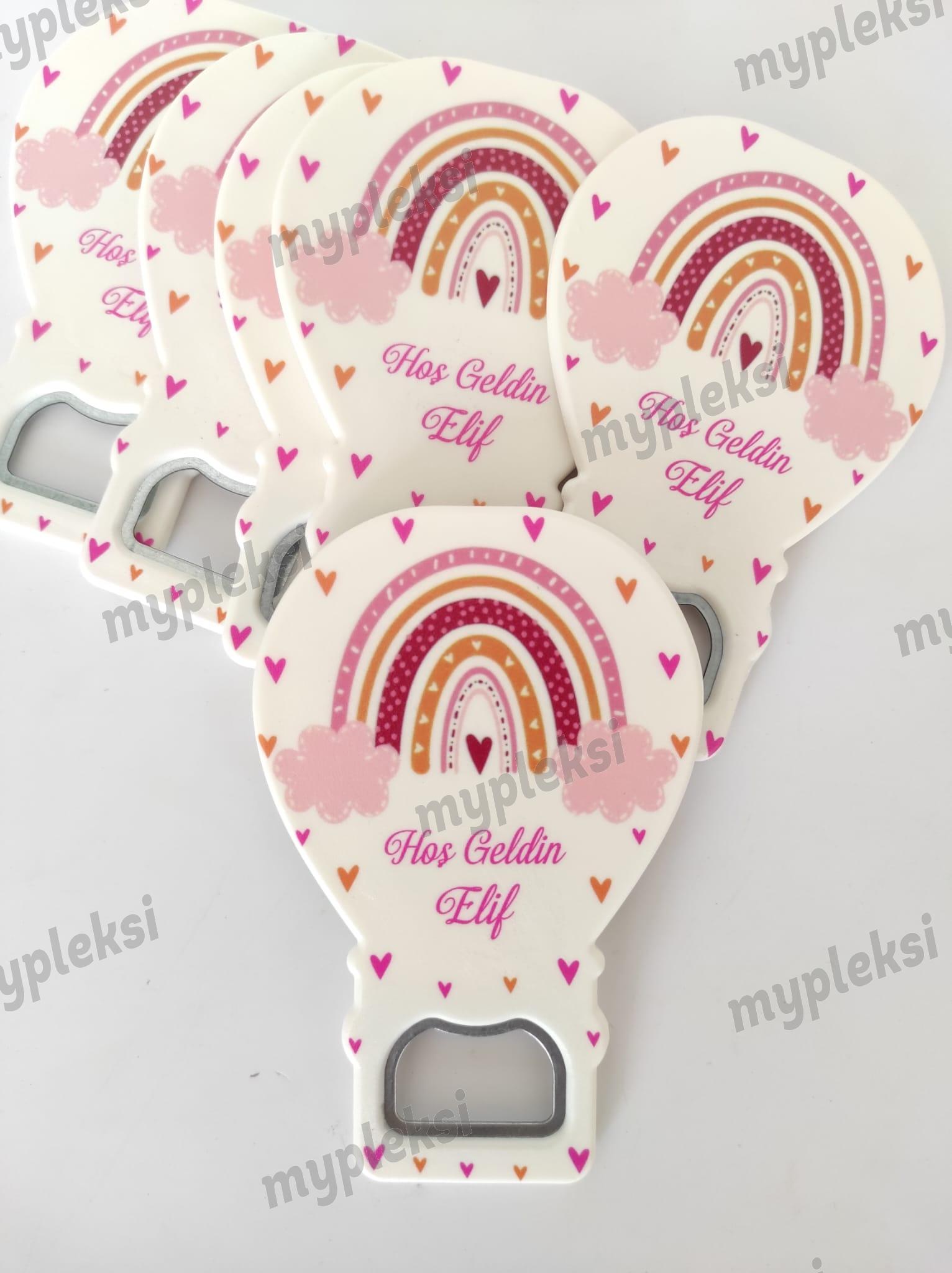 Pembe Gökkuşağı Temalı Balon Açacak Magnet, Kız Bebek Magnetleri