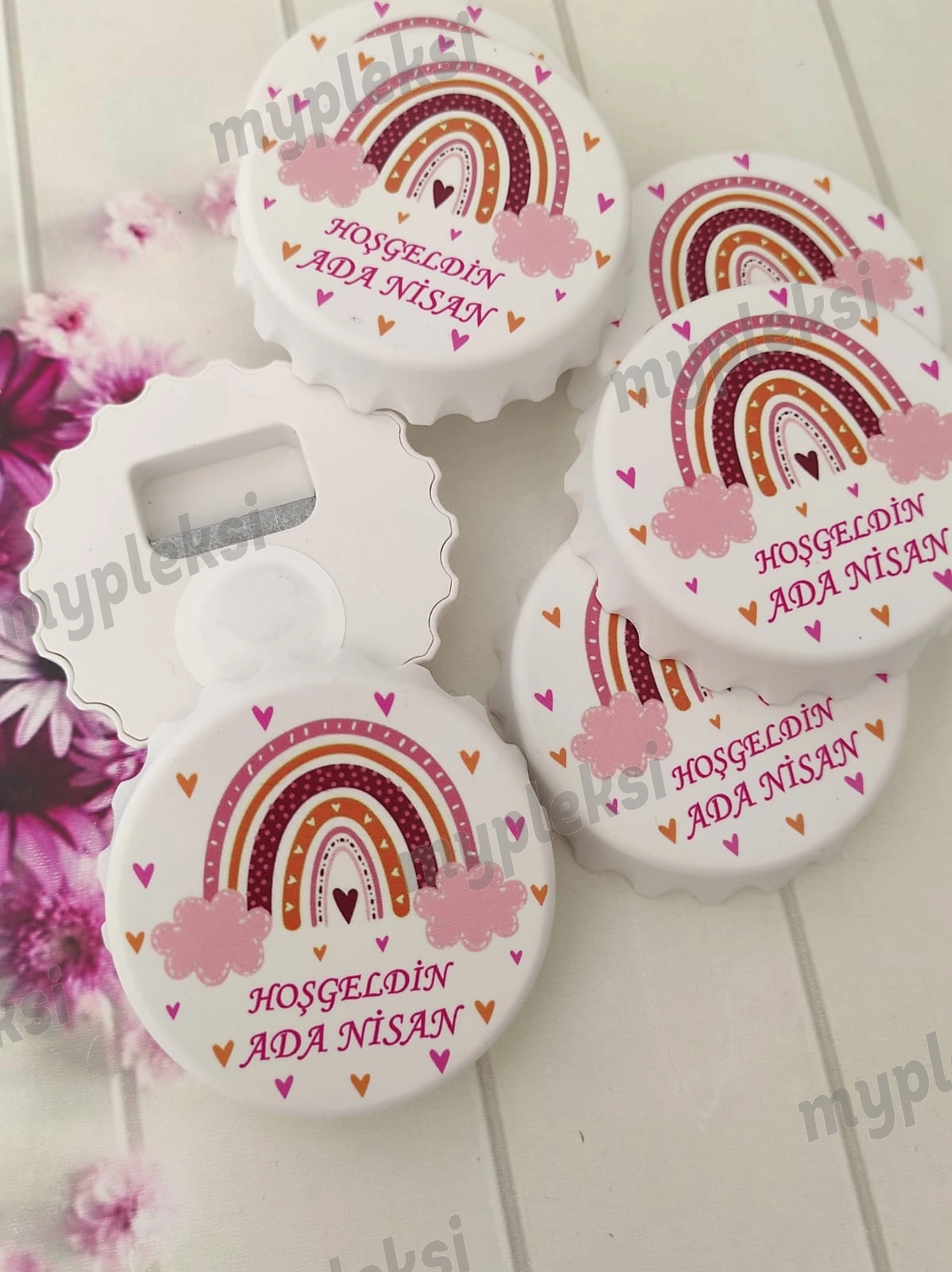 Pembe Gökkuşağı Baskılı Gazoz Kapağı Açacak Magnet 
