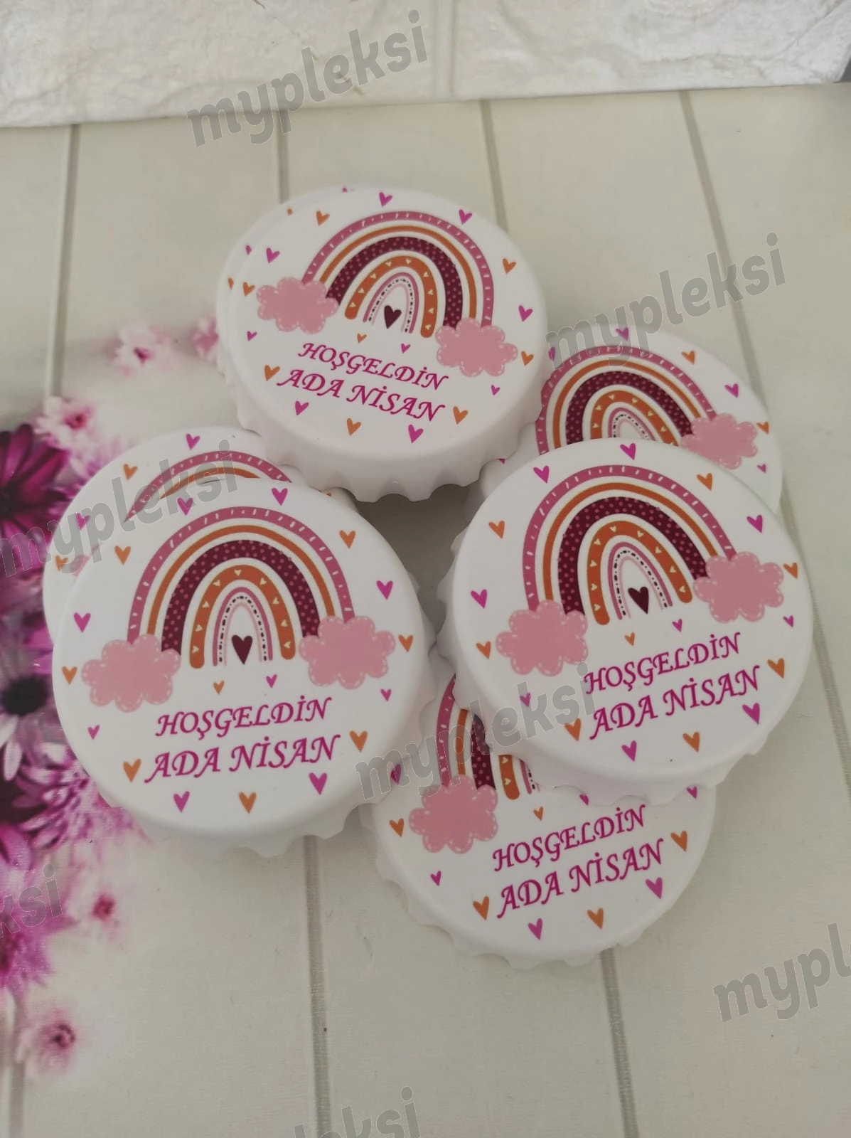 Pembe Gökkuşağı Baskılı Gazoz Kapağı Açacak Magnet 
